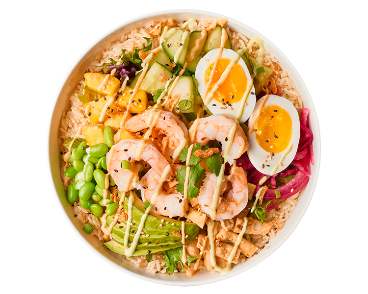 Poke bowl with shrimp at Freshii Sundance Calgary
